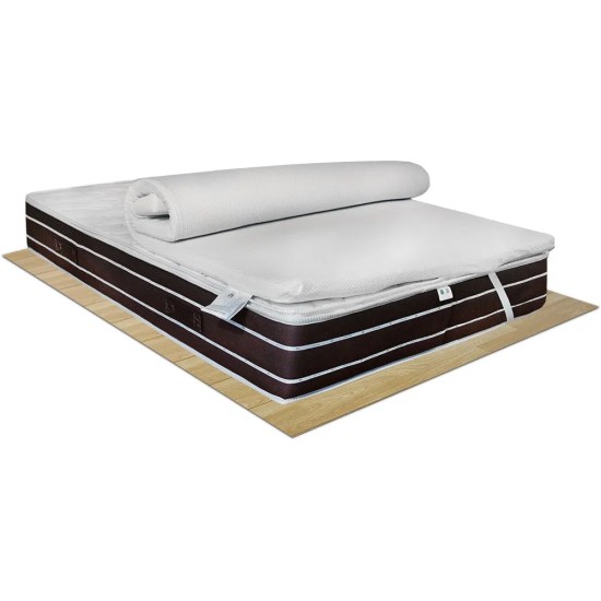 Topper memory fresh blu piazza e mezza arrotolato su materasso