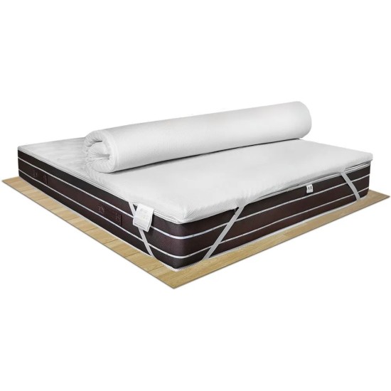 Topper memory fresh blu matrimoniale arrotolato su materasso