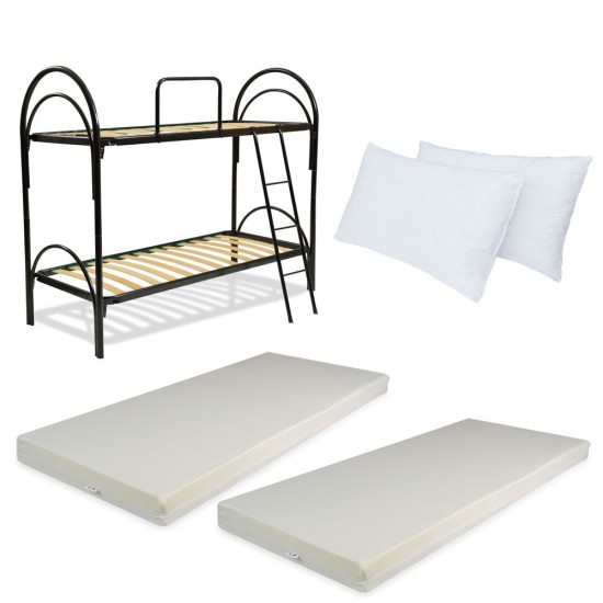 Letto a castello nero con materasso Canada e cuscini