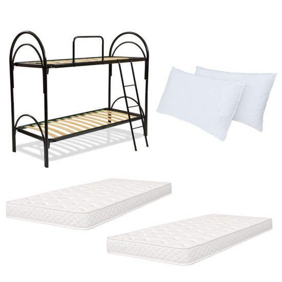 Letto a castello nero con materasso Canada e cuscini
