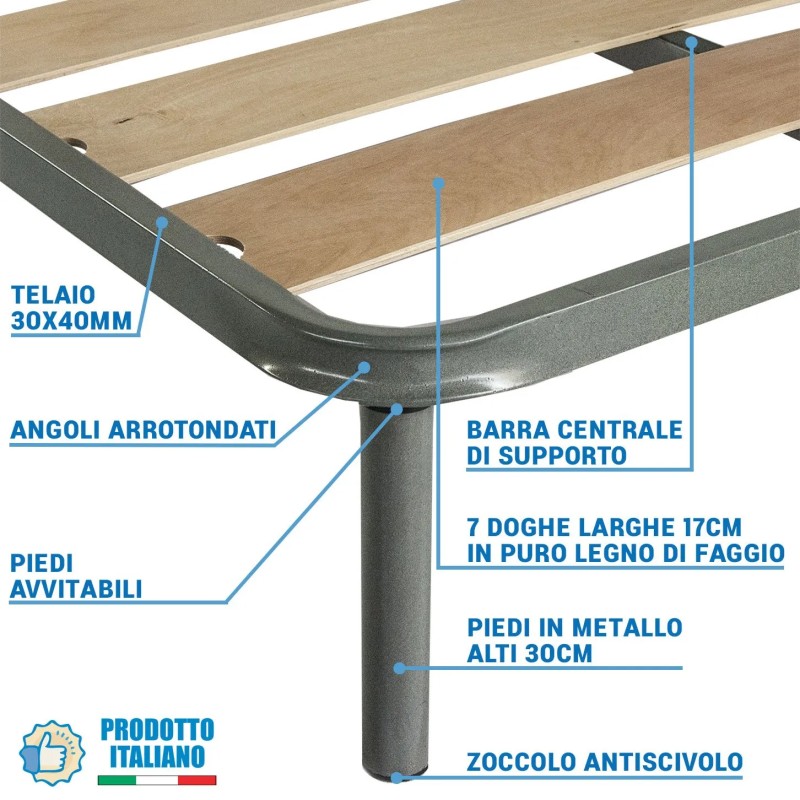 Rete una piazza e mezza a doghe larghe ortopedica dettaglii